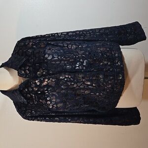 Ami Vintage Blue & Brown Spot Patterned Velour Jacket Large